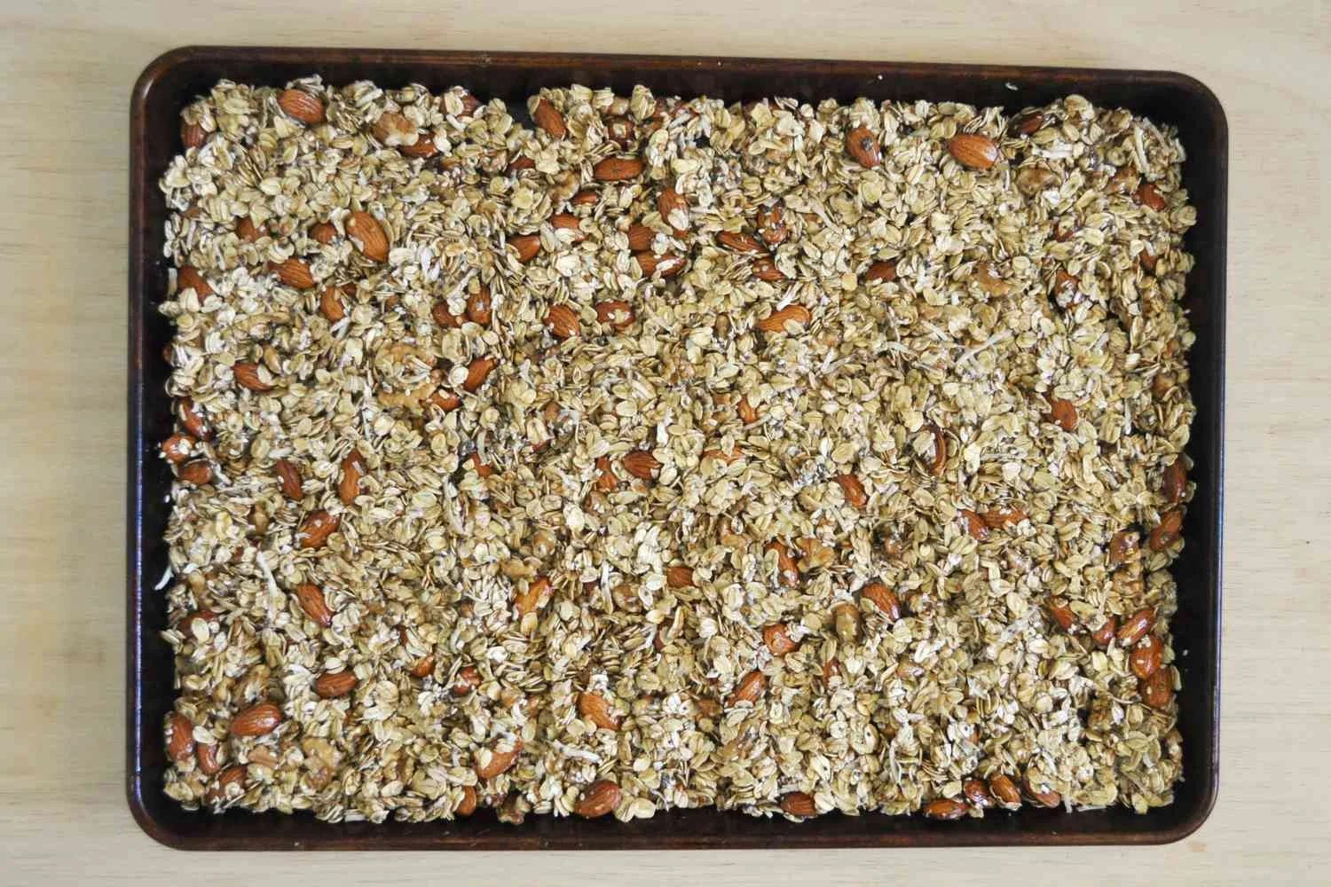 Granola mixture on a sheet pan