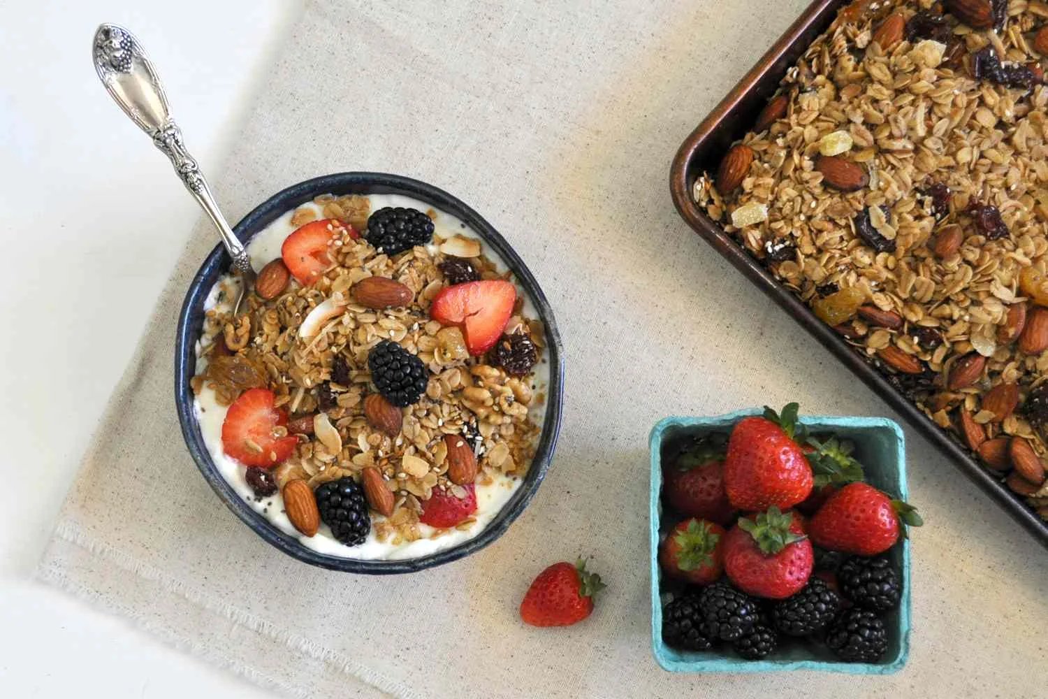 Granola served with yogurt and fruit