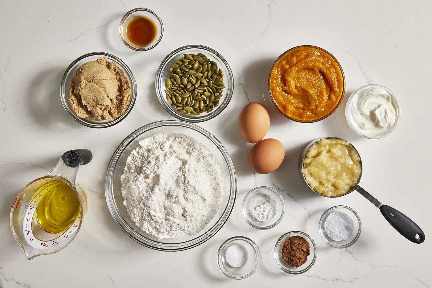 pumpkin banana bread ingredients gathered