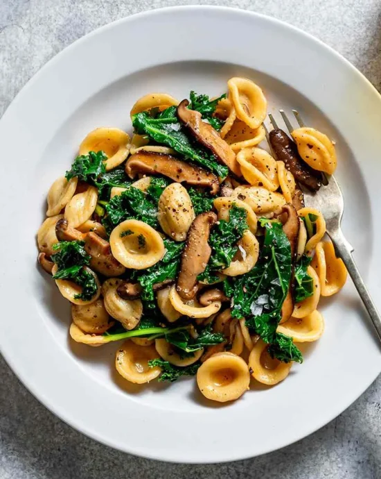 Pasta with Smoky Shiitakes and Winter Greens