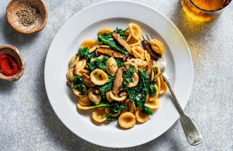 Pasta with Smoky Shiitakes and Winter Greens