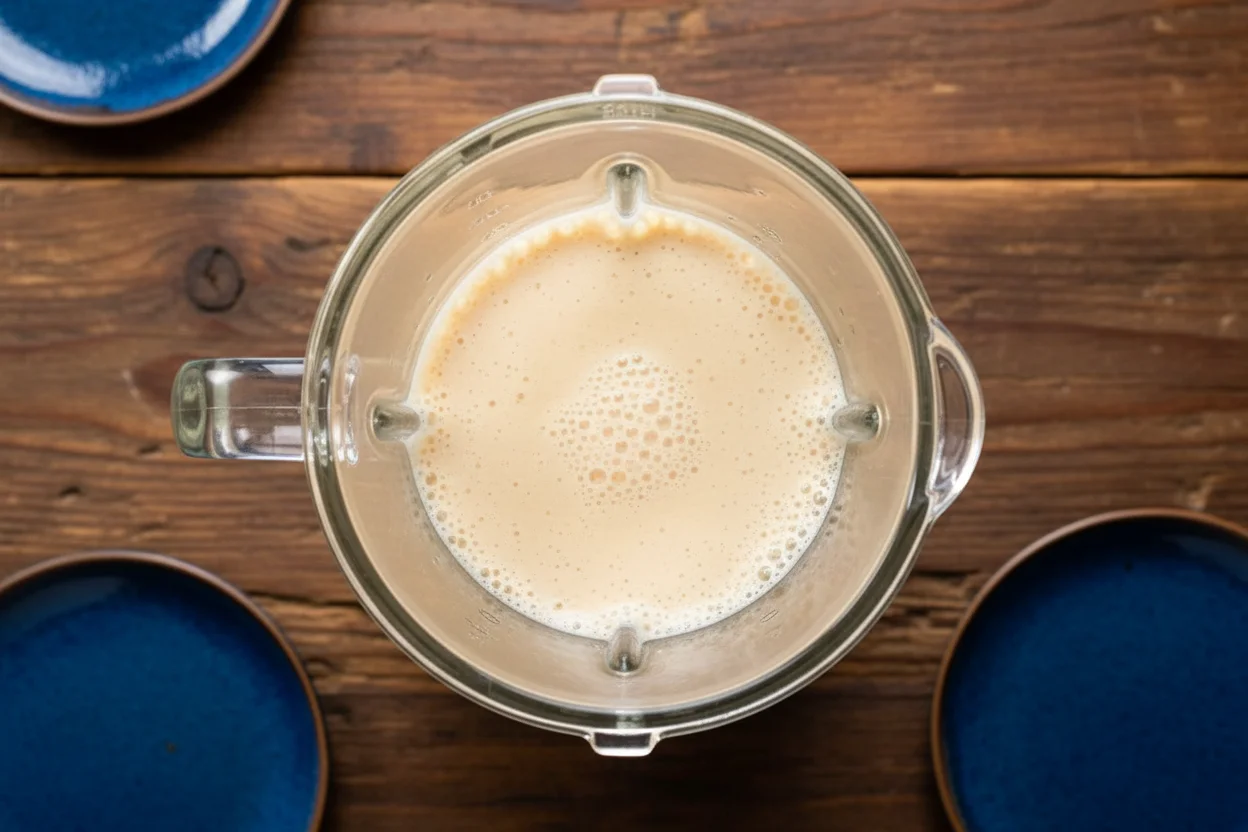 Eggs, milk, flour, melted butter, salt, and pepper blended together in a blender