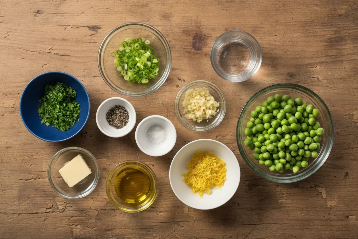 Ingredients to make cooked peas