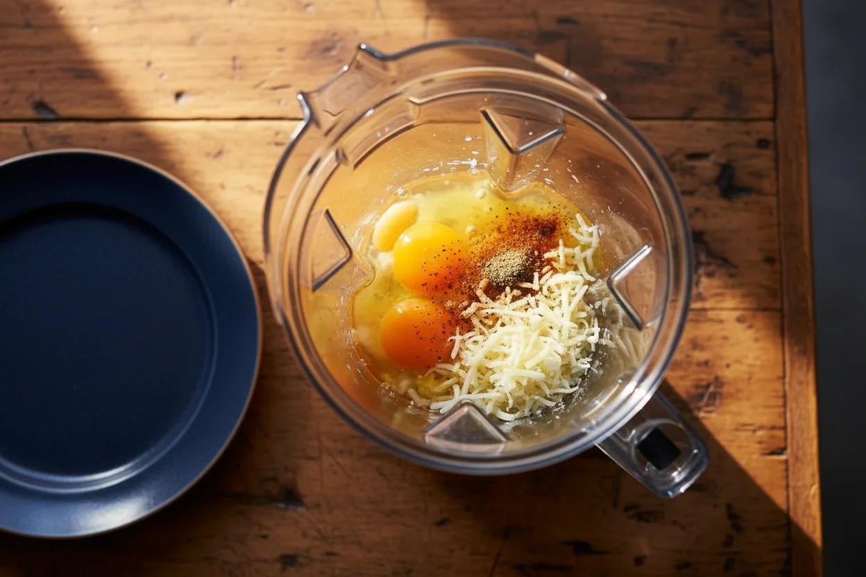 eggs and other ingredients in a blender