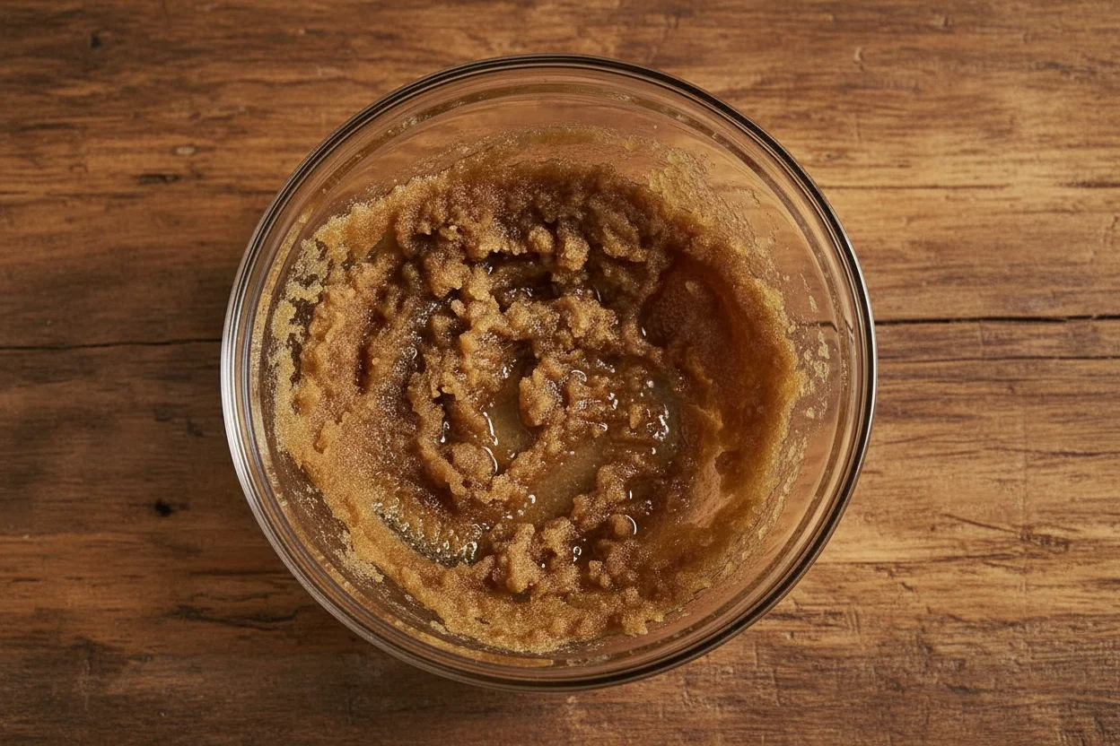 Brown sugar mixed with wet ingredients