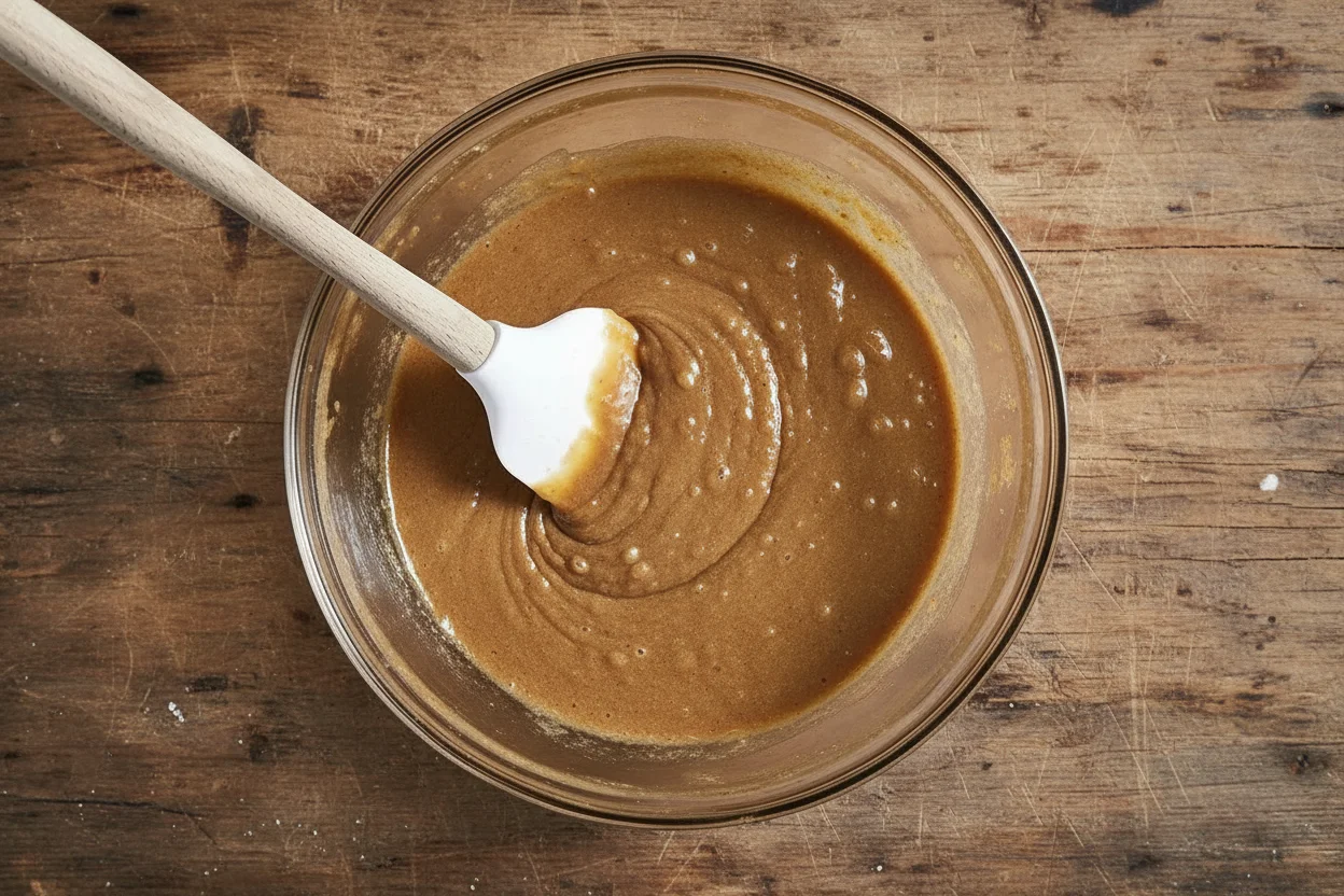 Flour folded into batter with spatula