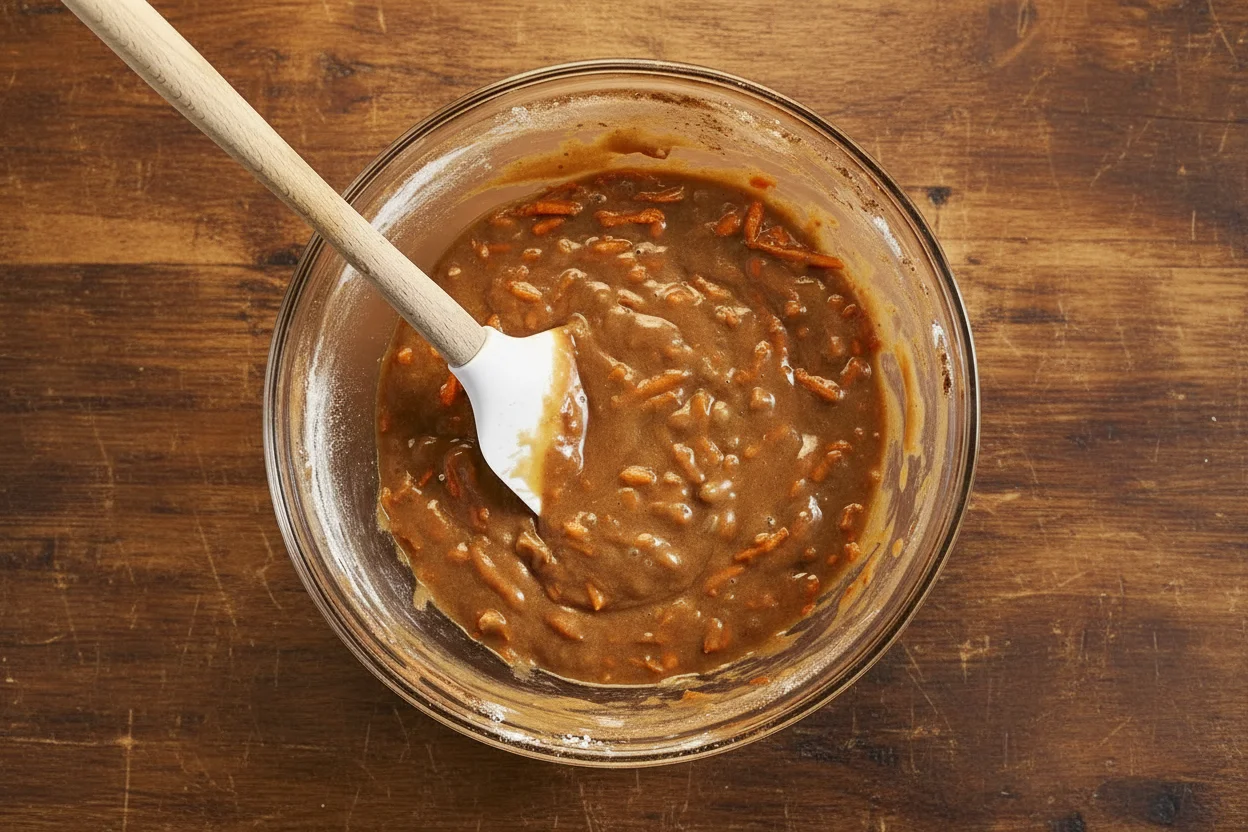 Shredded carrots folded into batter
