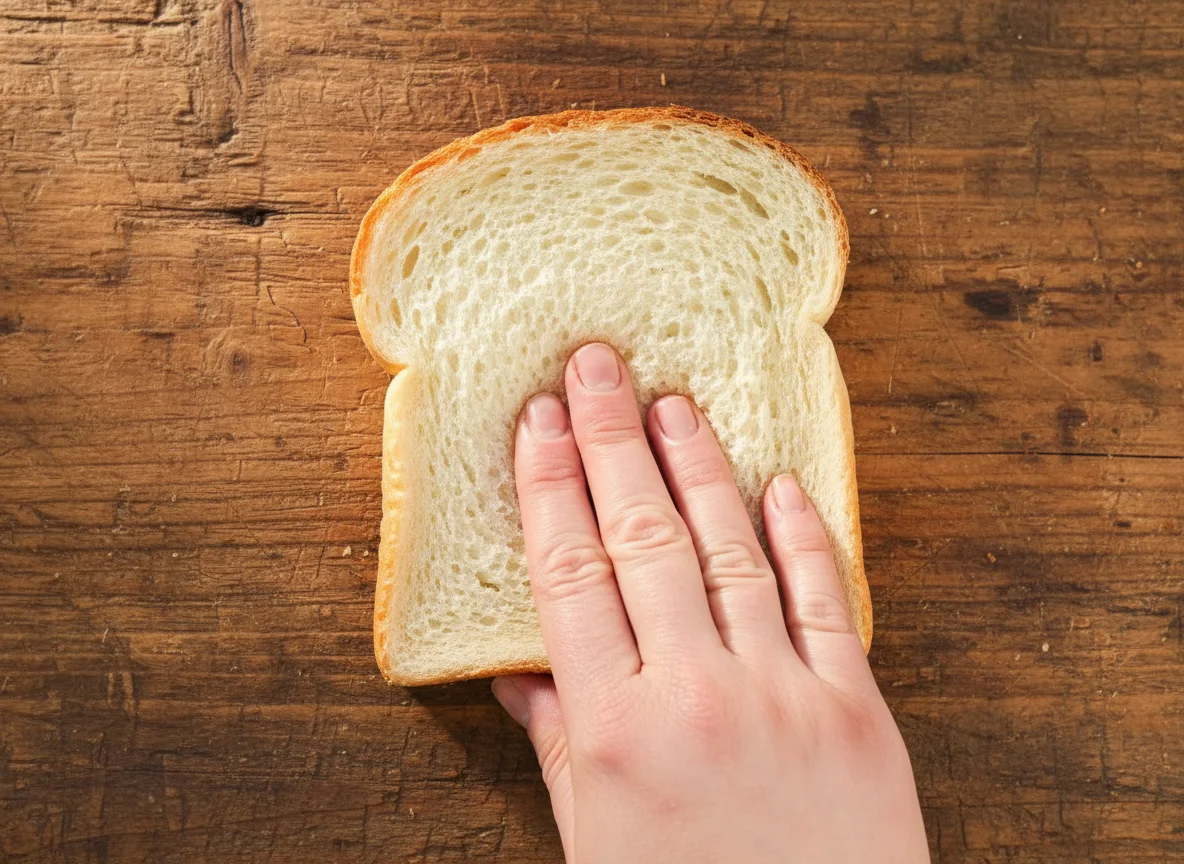 Making a well in a slice of bread