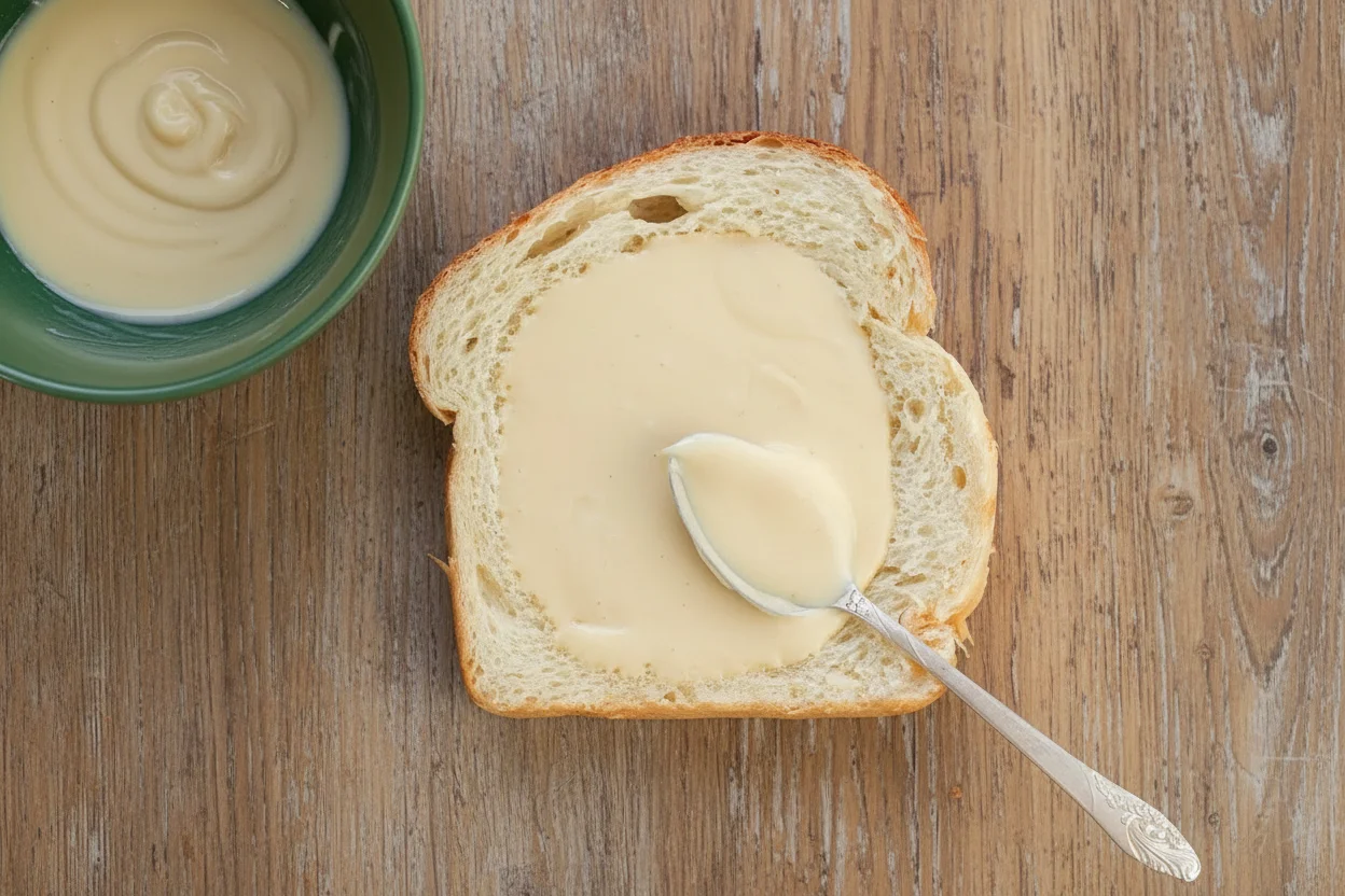 Adding custard to the well of bread