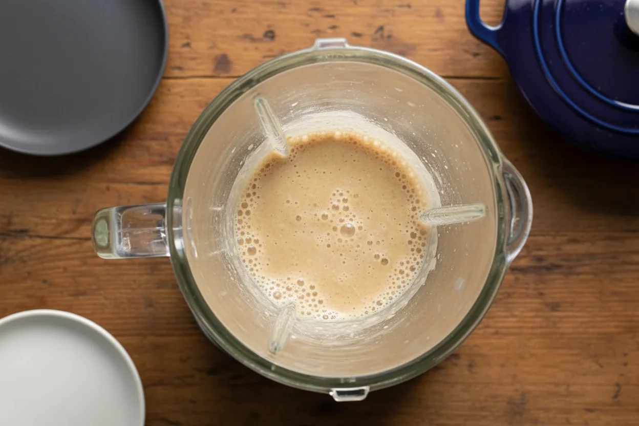 Egg, milk, sweetener, oats, baking powder, salt, and banana mixture in a blender