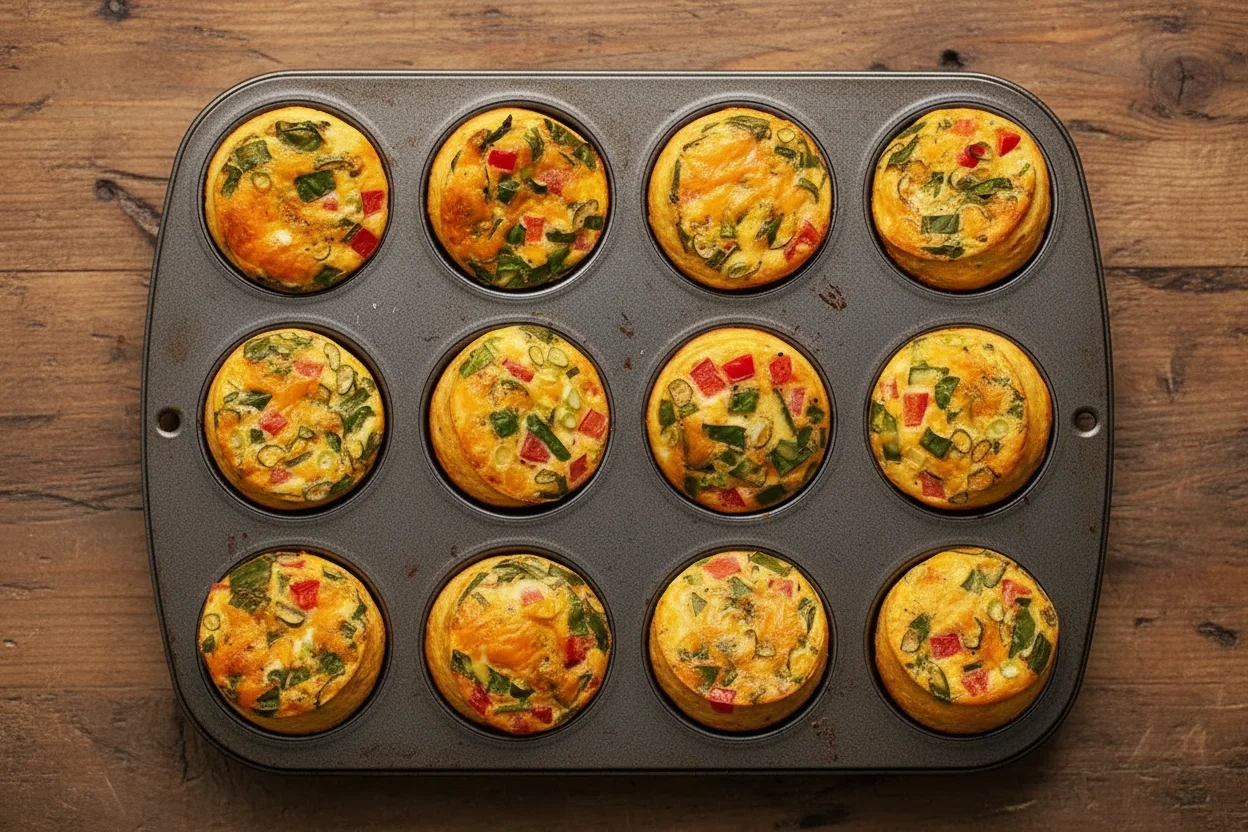 Puffy easy oven egg bites cooked in muffin tins
