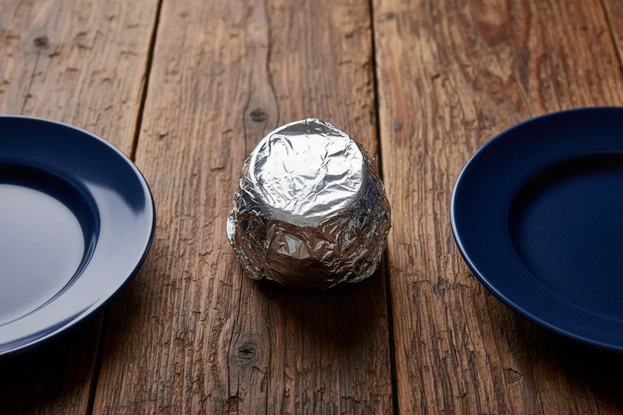 Glass container with lemon mixture covered in foil