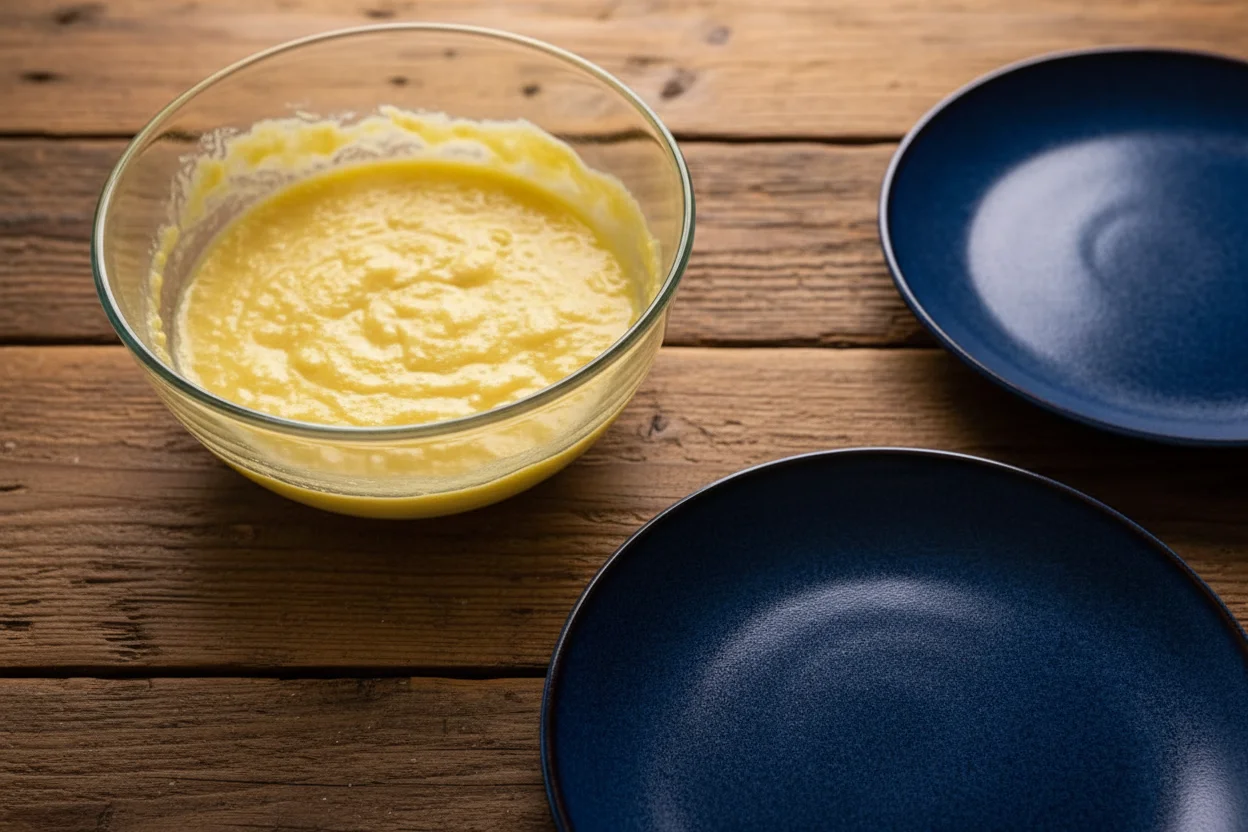 Eggs mixed into the butter mixture