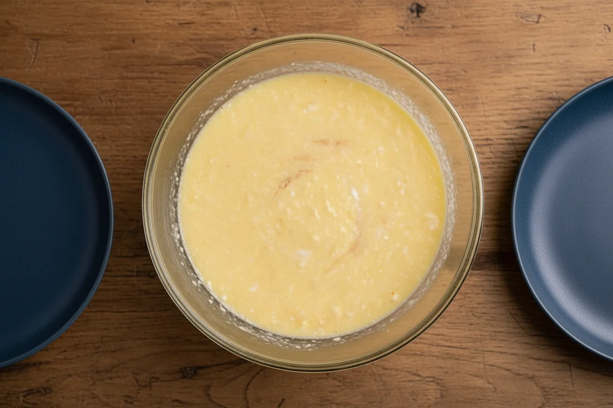 Vanilla, milk, and sour cream added to the batter
