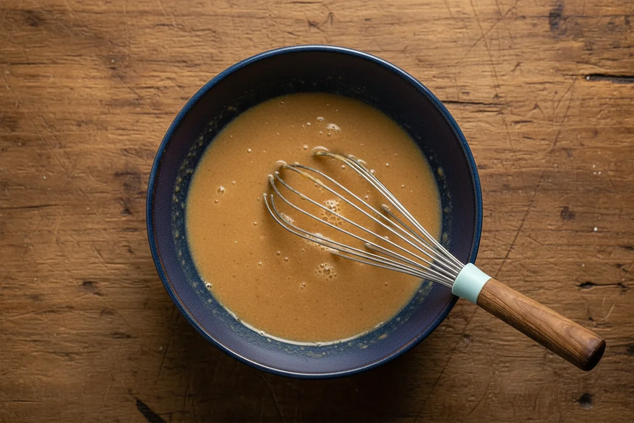 Bananas, milk, coconut oil, and sugars mixed together in a bowl