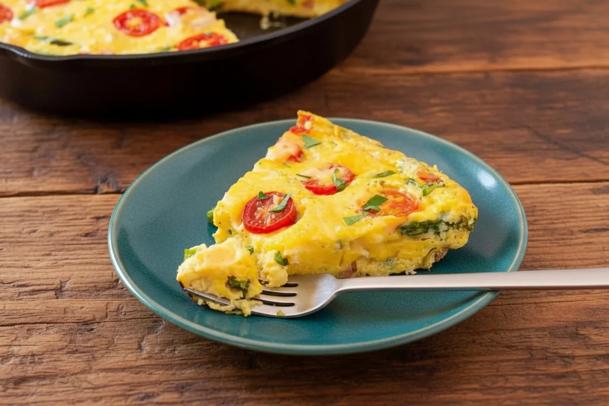 slice of frittata next to the skillet
