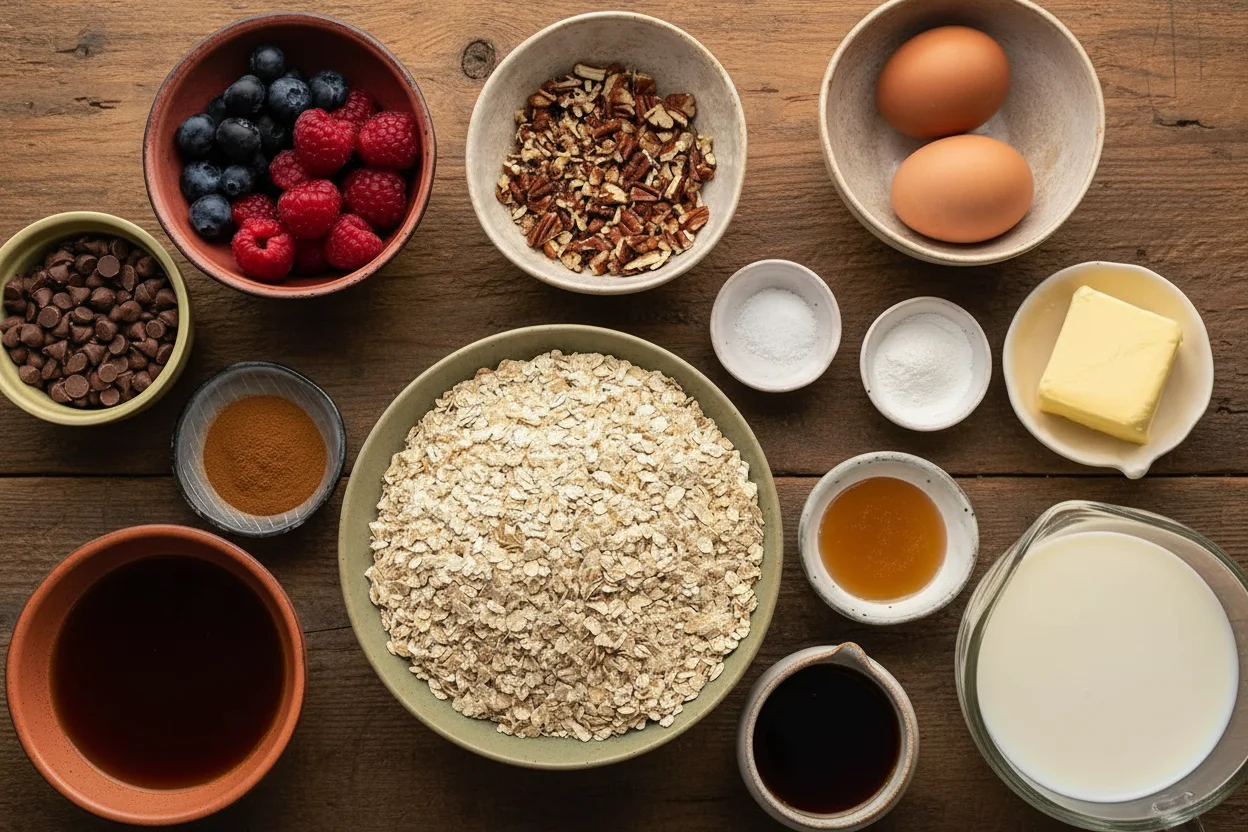 Easy Baked Oatmeal ingredients in bowls
