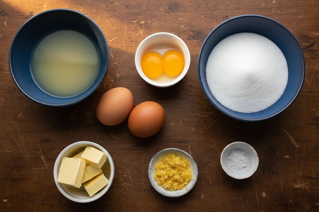 Instant Pot Lemon Curd ingredients in bowls