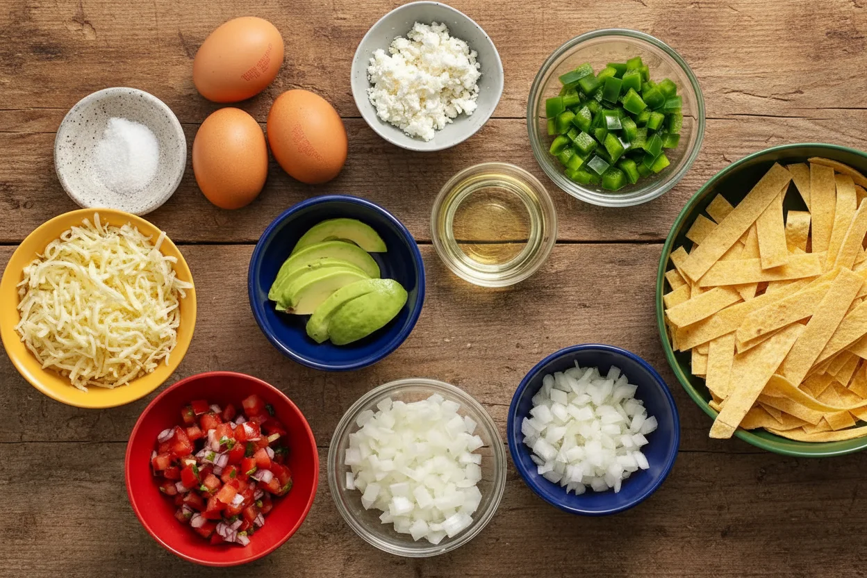 Migas ingredients in bowls