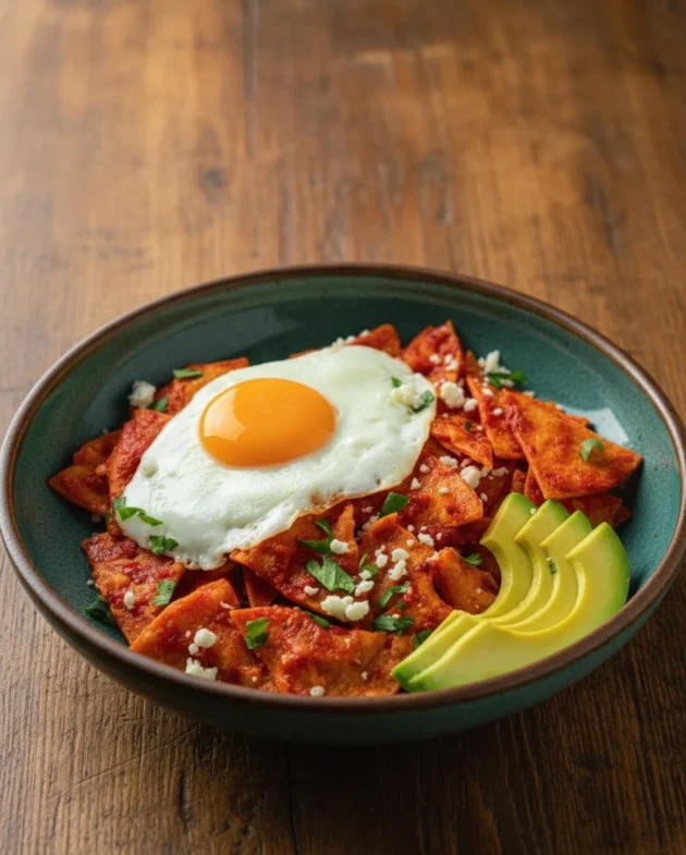 Chilaquiles Rojas With Fried Eggs