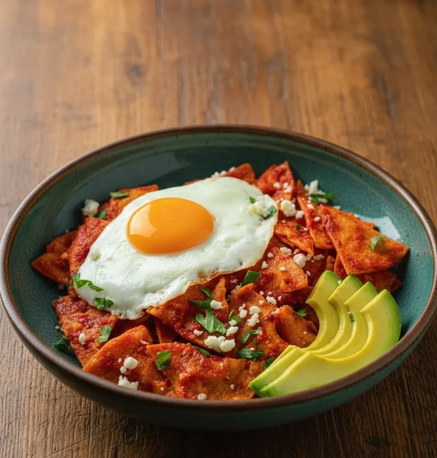 Chilaquiles Rojas With Fried Eggs